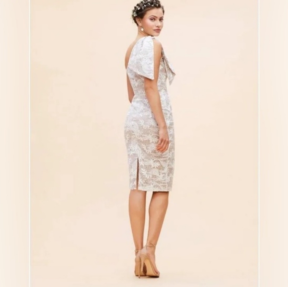 Dress The Population One Shoulder Lace Over Nude Cocktail Dress Coquette Wedding